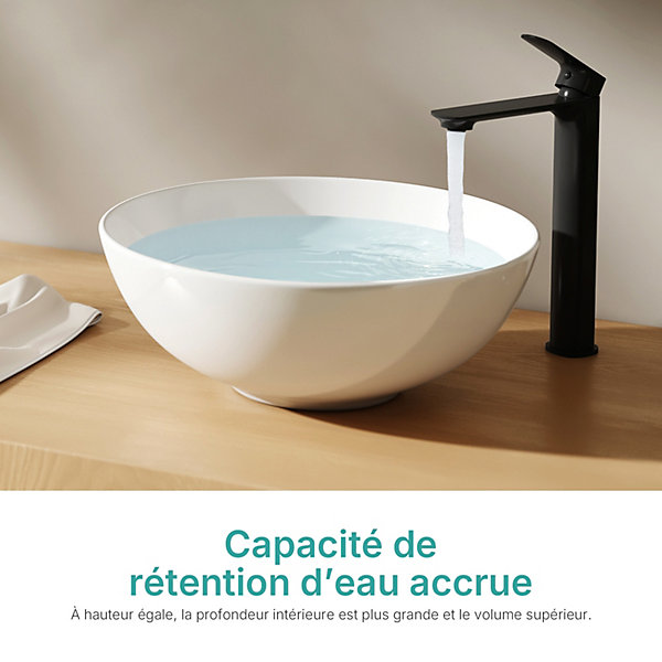 EMKE Vasque Céramique Blanche pour Salle de Bain, Format Ronde 415x415x155mm, Posable