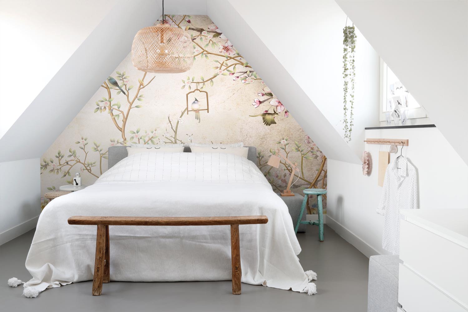 Sanders & Sanders fotobehang bloemen en vogels beige - 350 x 270 cm - 950015