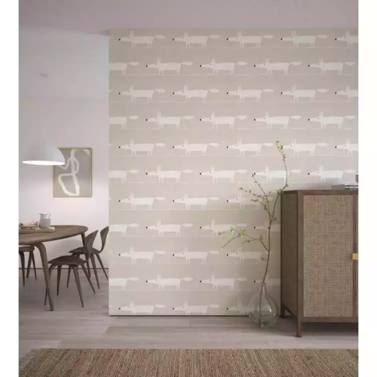 Scion Mr Fox on Snow Grey Wallpaper