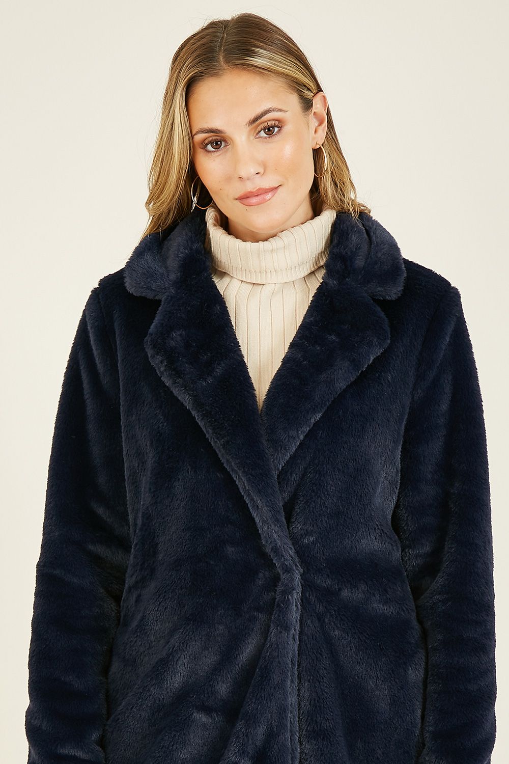 Yumi Navy Faux Fur Coat