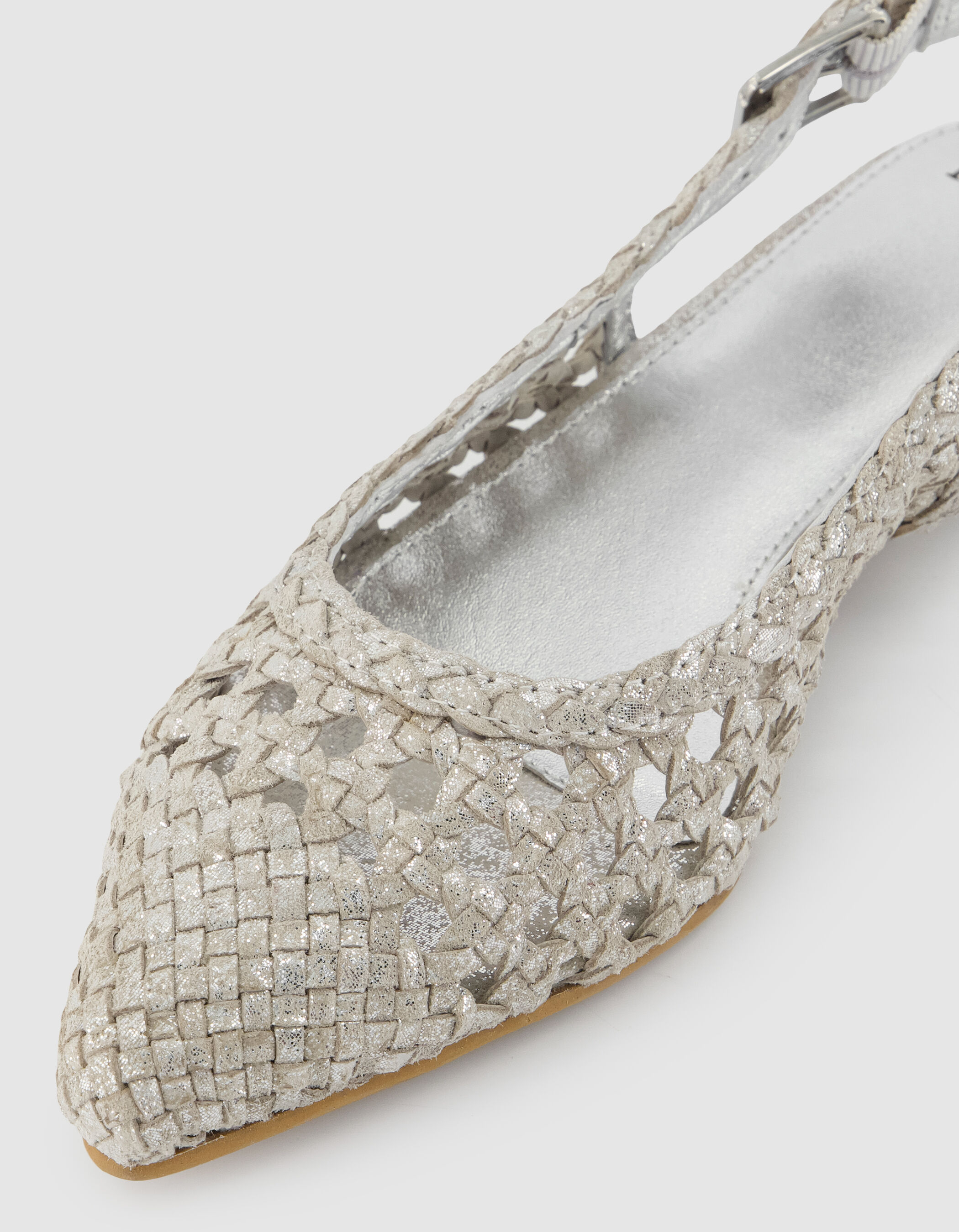 Ballerines slingback argentées cuir tressé Femme