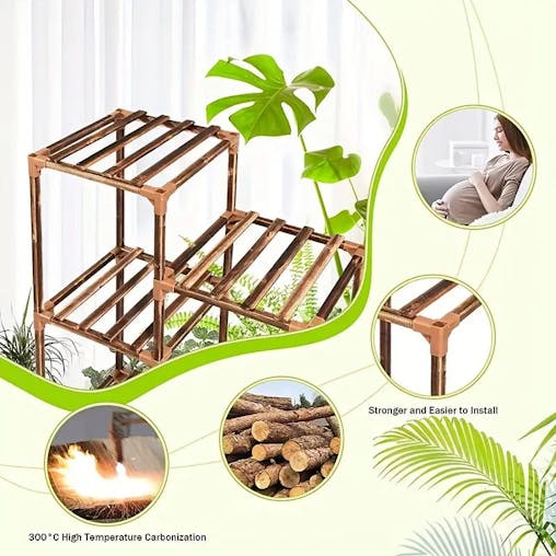 NNETM Multi-layer Wooden Plant Stand - 12 Tier Flower Pot Holder Rack
