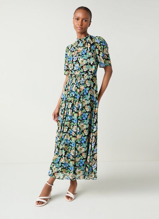 Thelma Black Multi Tie Neck Dress