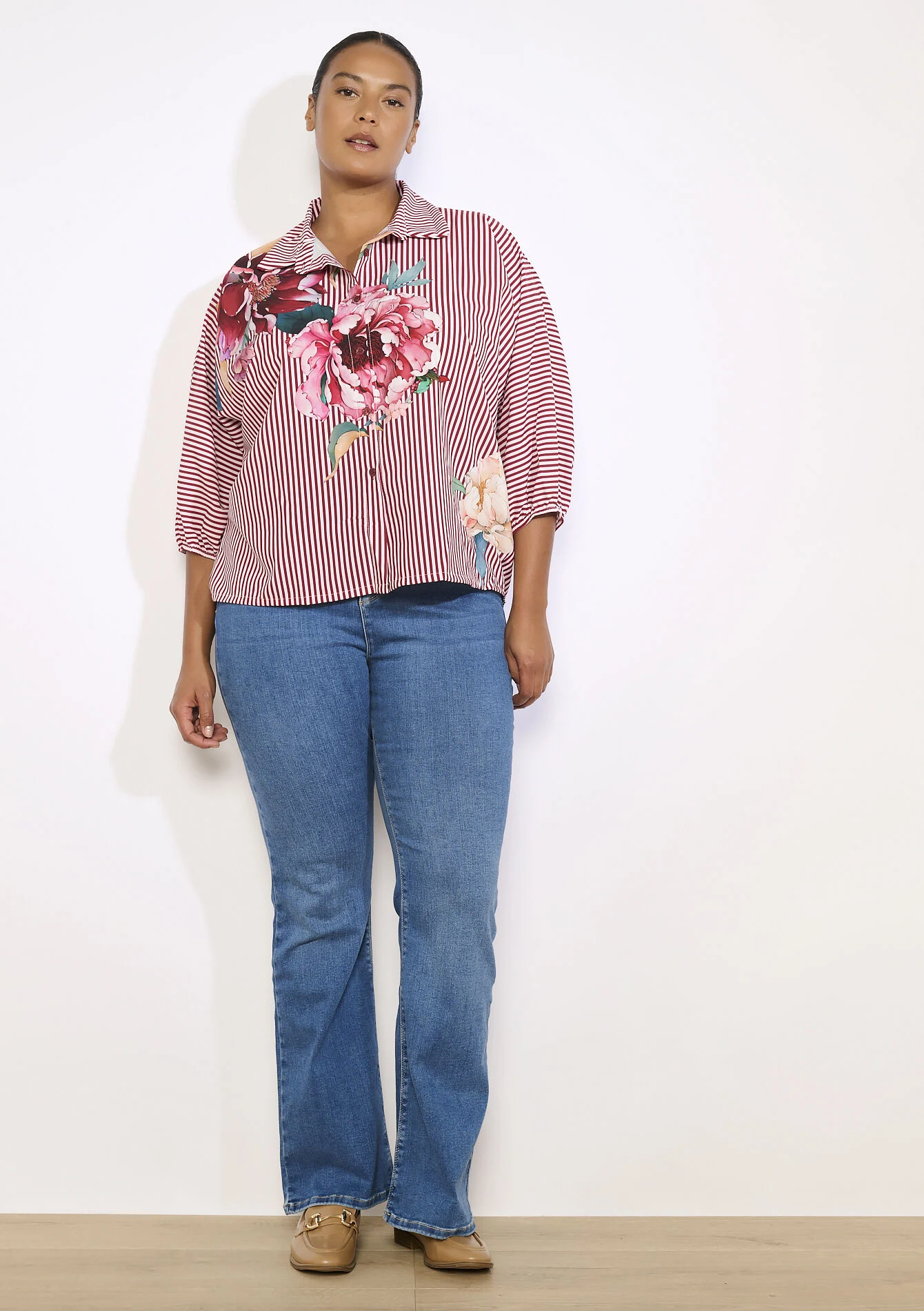 Overhemd met strepen en bloemenprint