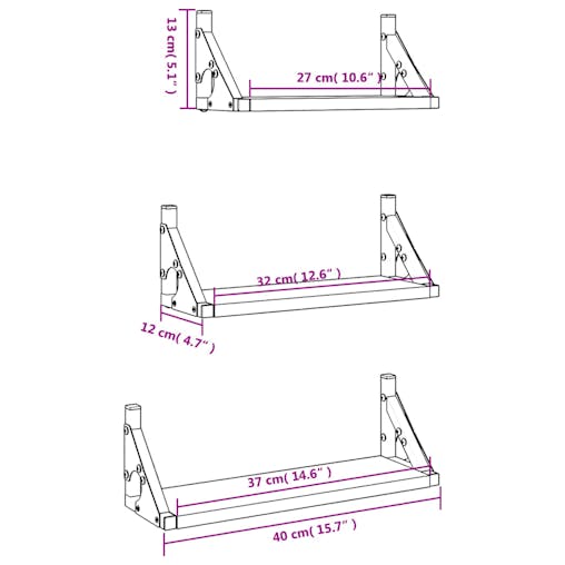 NNEVL 3 Piece Wall Shelf Set Black Engineered Wood