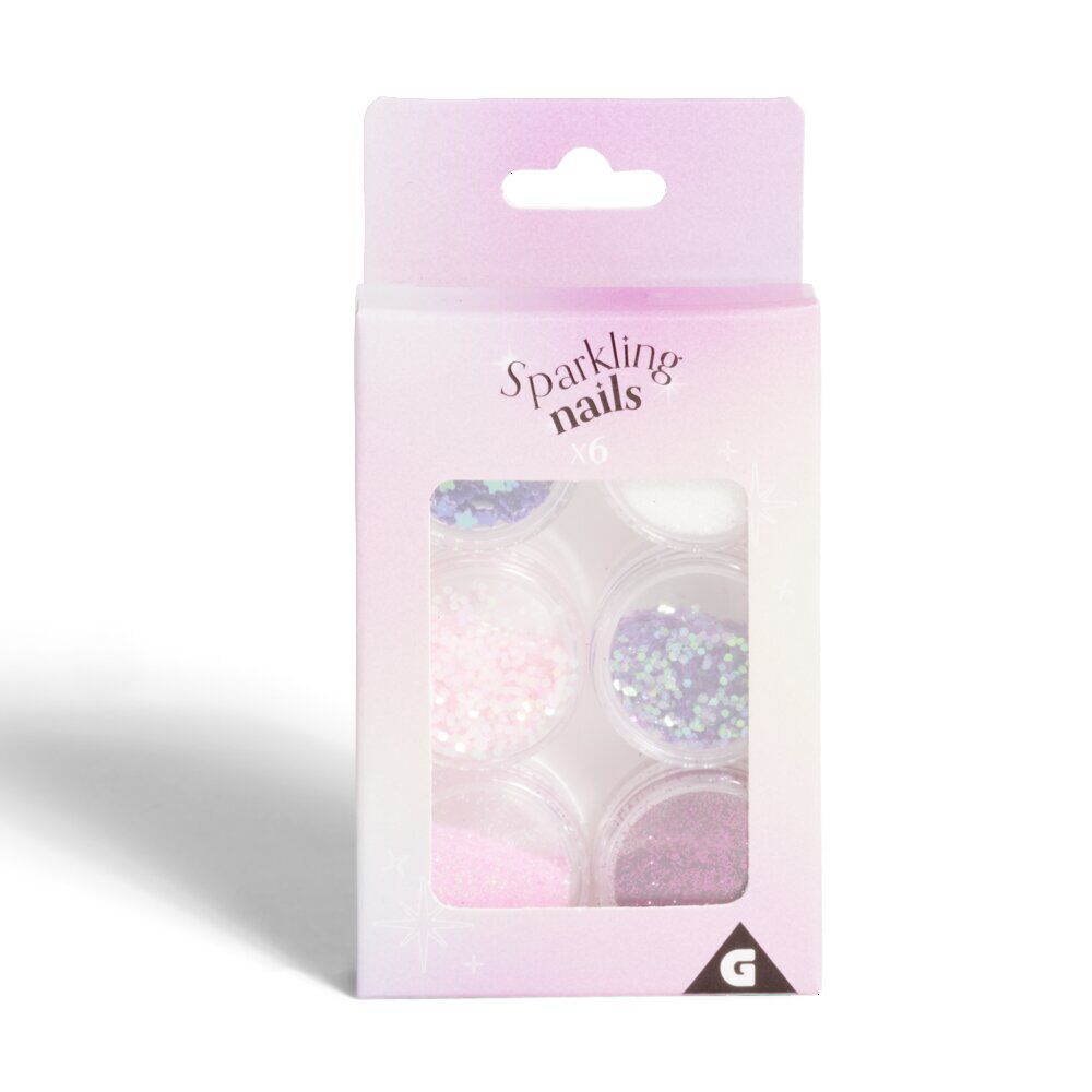 Strass autocollants pour ongles 6 pots paillettes rose violet blanc