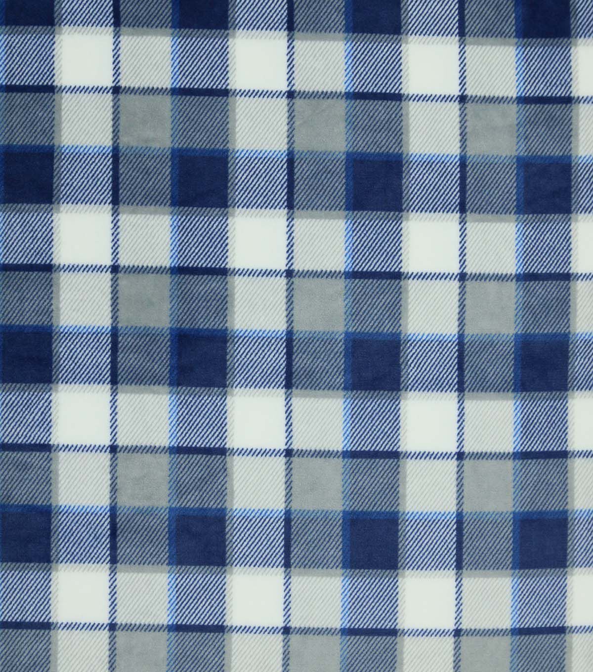 Blue & Gray Plaid Sew Lush Fleece Fabric