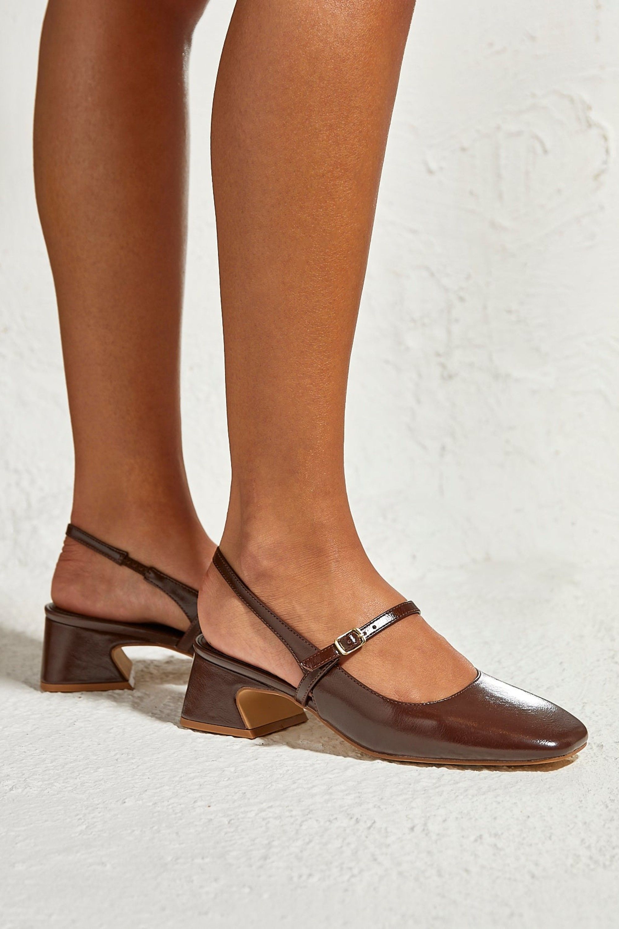 Linzi Society Brown Faux Leather Mary Jane Heels