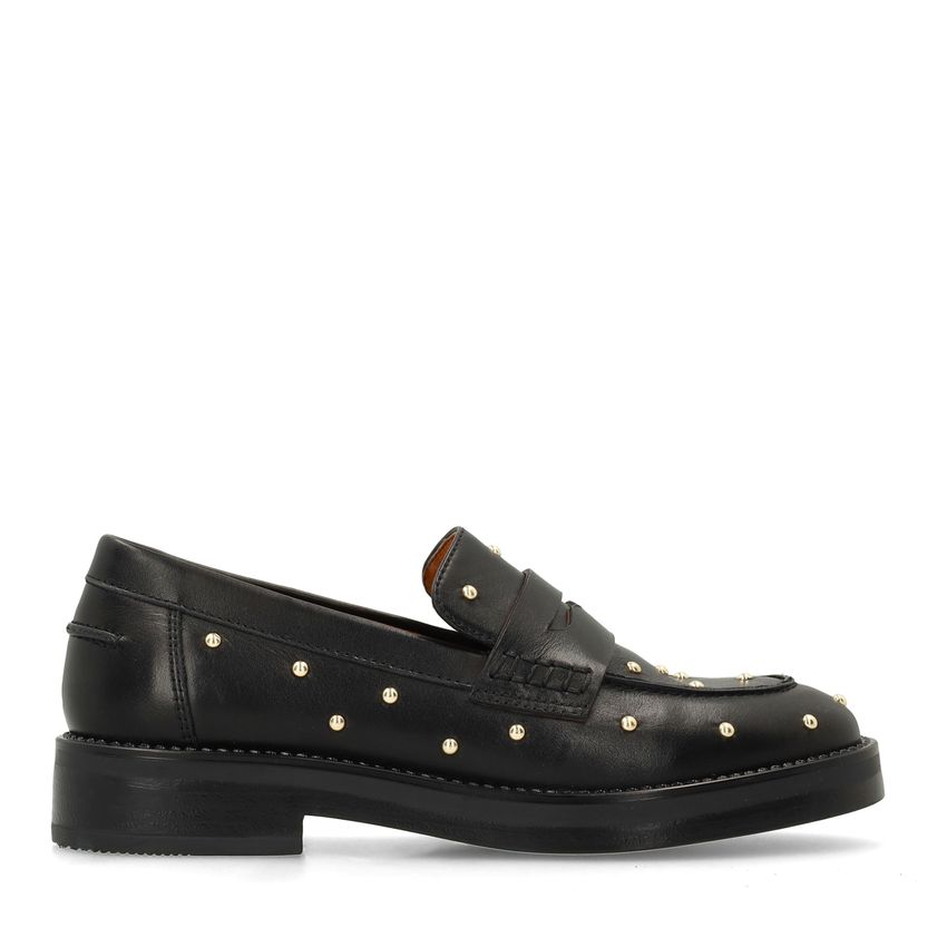 Manfield Zwarte leren loafers met studs