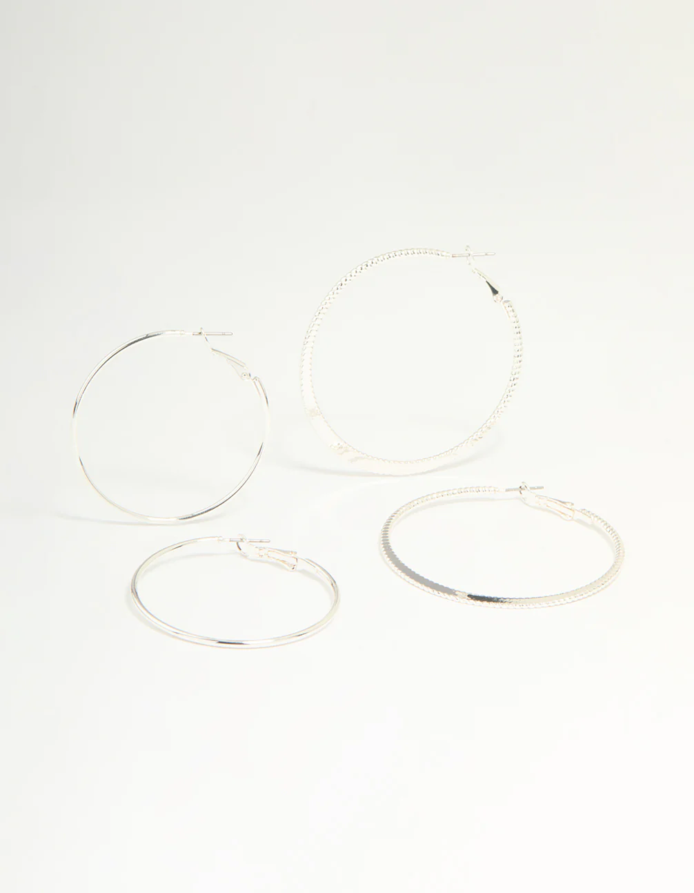 Silver Textured & Plain Hoop Earrings 2-Pack