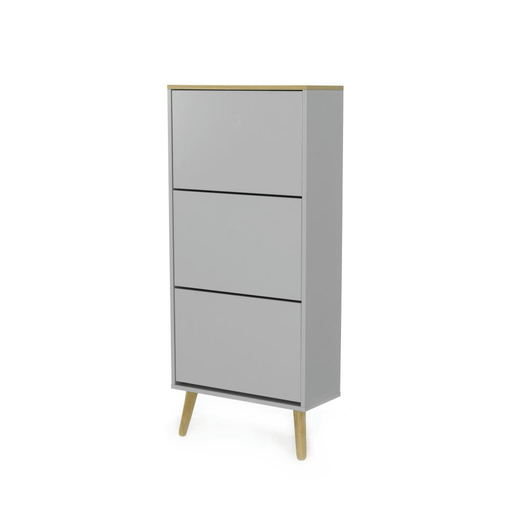 DOT - Meuble à chaussures en bois 3 compartiments gris clair