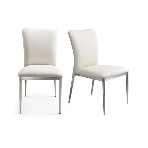 Modern Dining Chair Letherette Brush Legs In White Set Of 2 - N/A