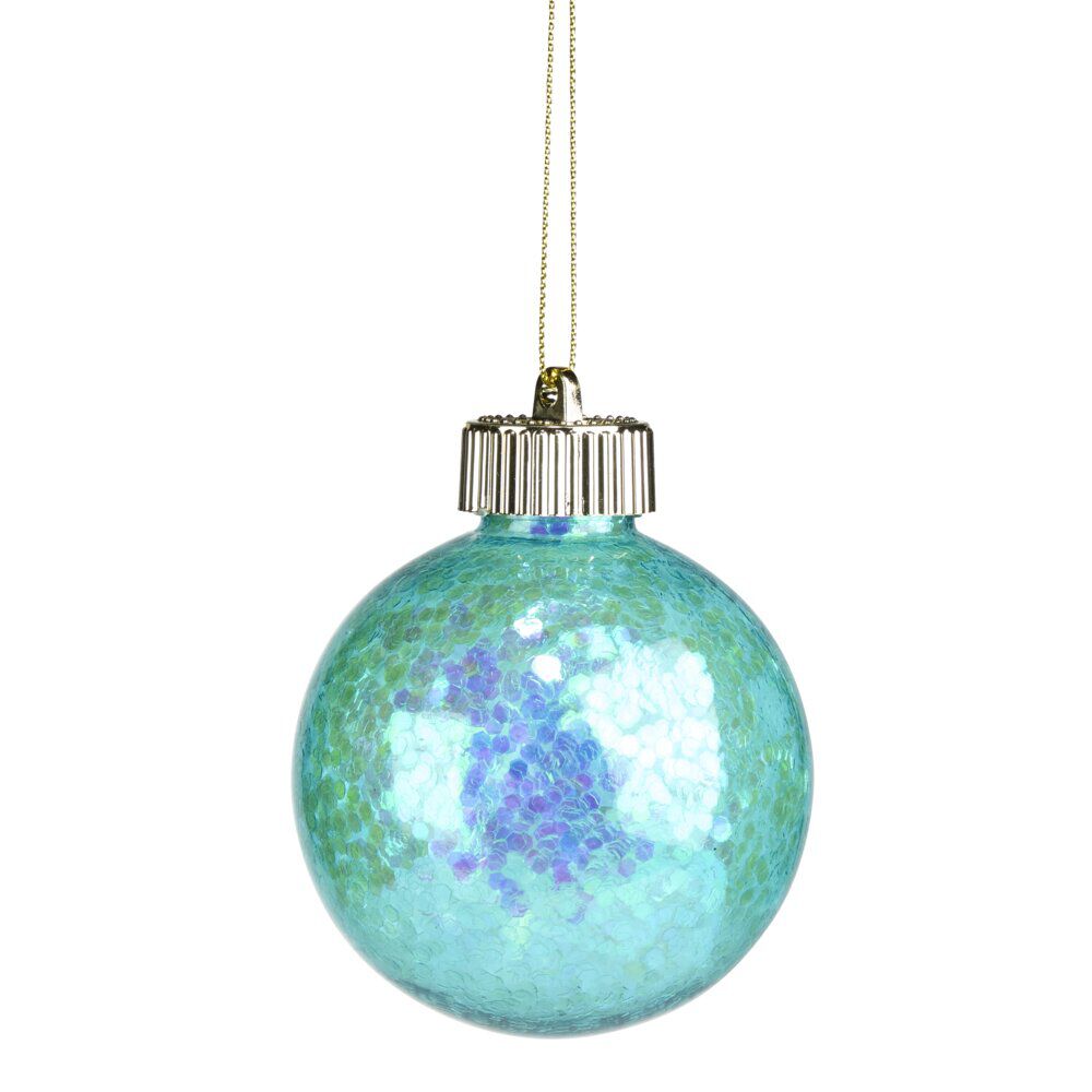 Boule de No&euml;l fluo irisé à suspendre H8cm (3 modèles)