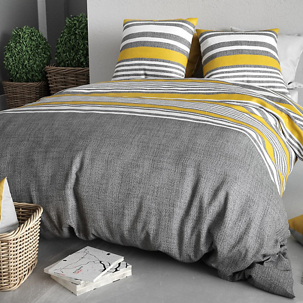 Housse de couette 100% coton 57 fils   2 taies d'oreiller
