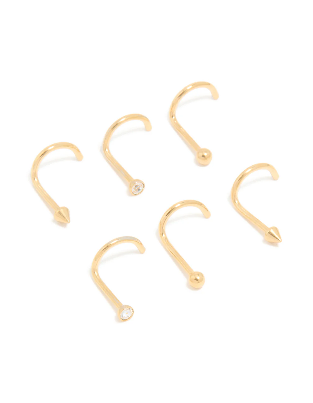 Gold Plated Surgical Steel Nose StudS 6-Pack