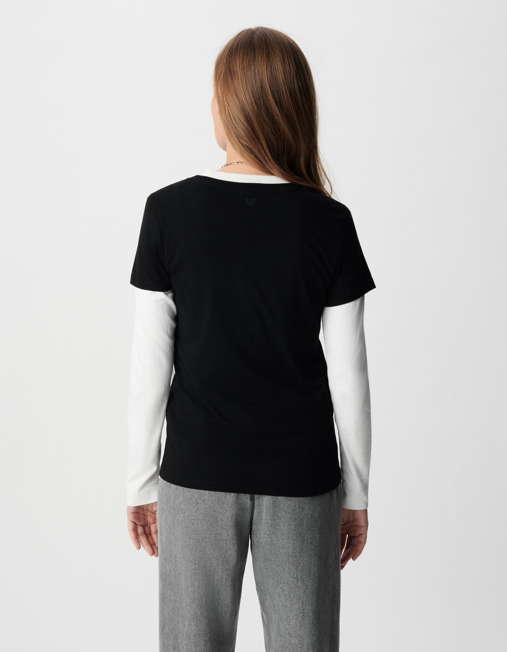 Tee-shirt encolure V marine broderie chevrons dos Femme