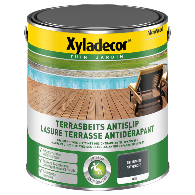 Lasure pour terrasse antidérapante anthracite 2,5 L XYLADECOR