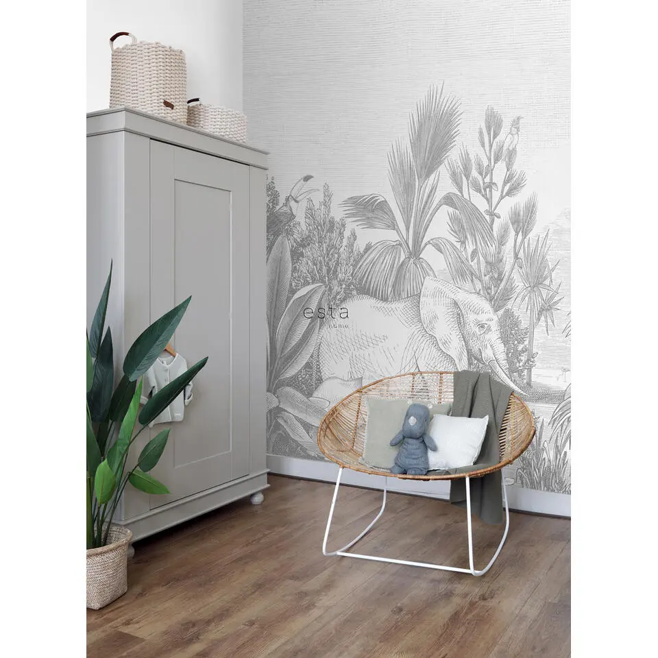 ESTAhome fotobehang jungle-motief grijs - 300 x 279 cm
