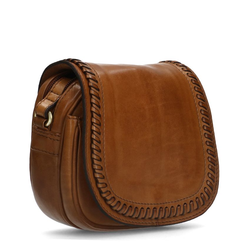 Manfield Cognac leren schoudertas met leren details