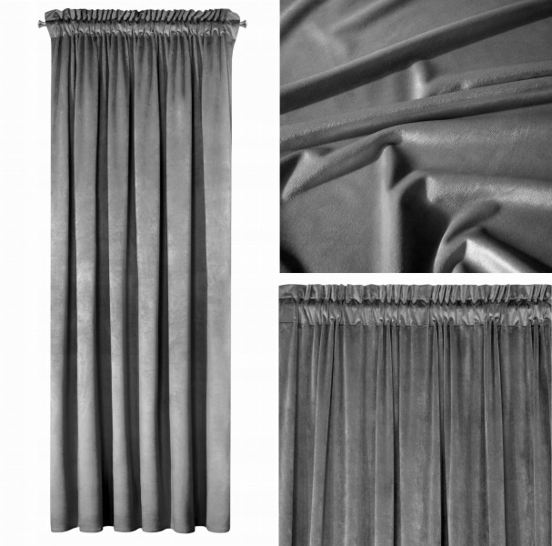 Mięciutkaz Zasłona Welwetowa Velvet na Taśmie 140 x 270 Szara Stal Gotowa