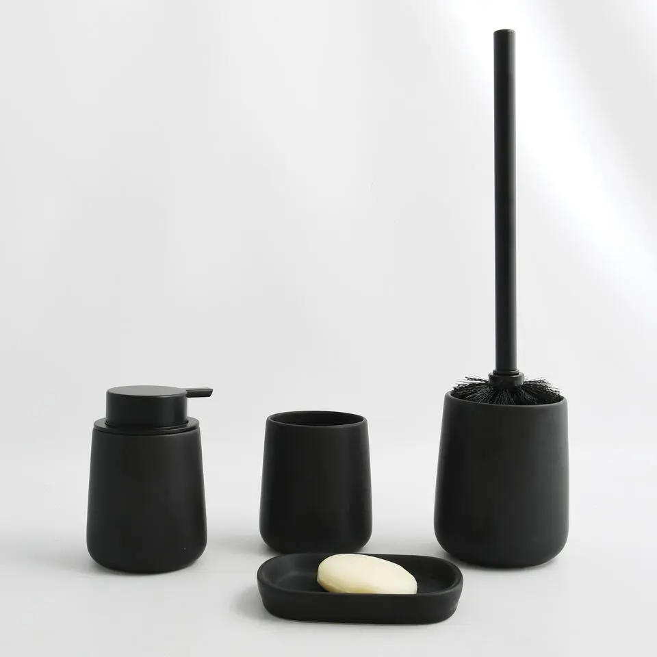 MSV Badkamer beker Malmo - Keramiek - zwart - 8 x 10 cm