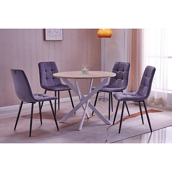 Ensemble 4 chaises et table ronde 90x77cm couleur chêne pieds blancs