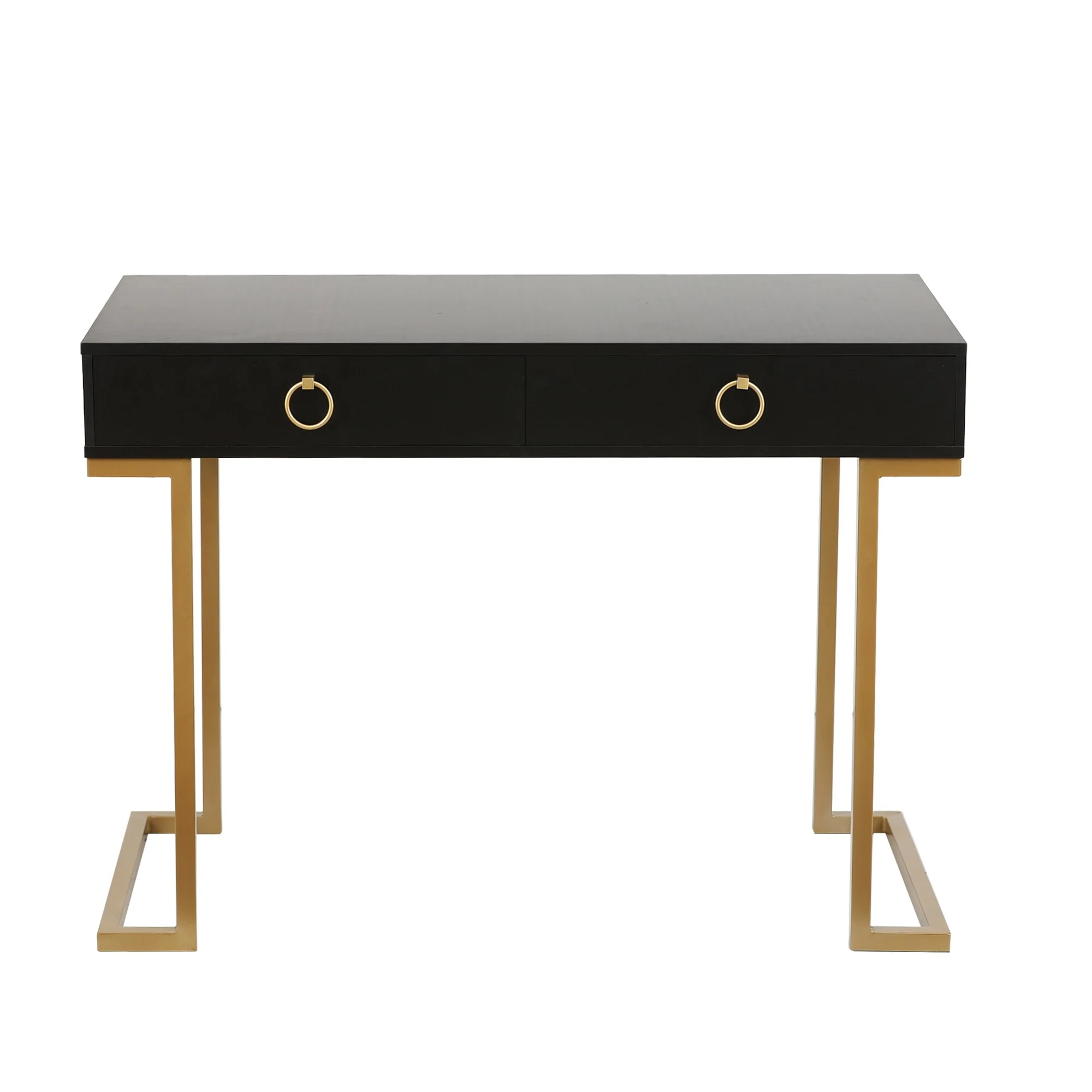 42-Inch Wood and Gold Metal 2-Drawer Writing and Computer Desk