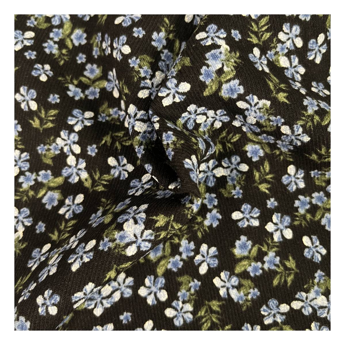 Black and Blue Ditsy Floral Brushed Print Fabric by the Metre