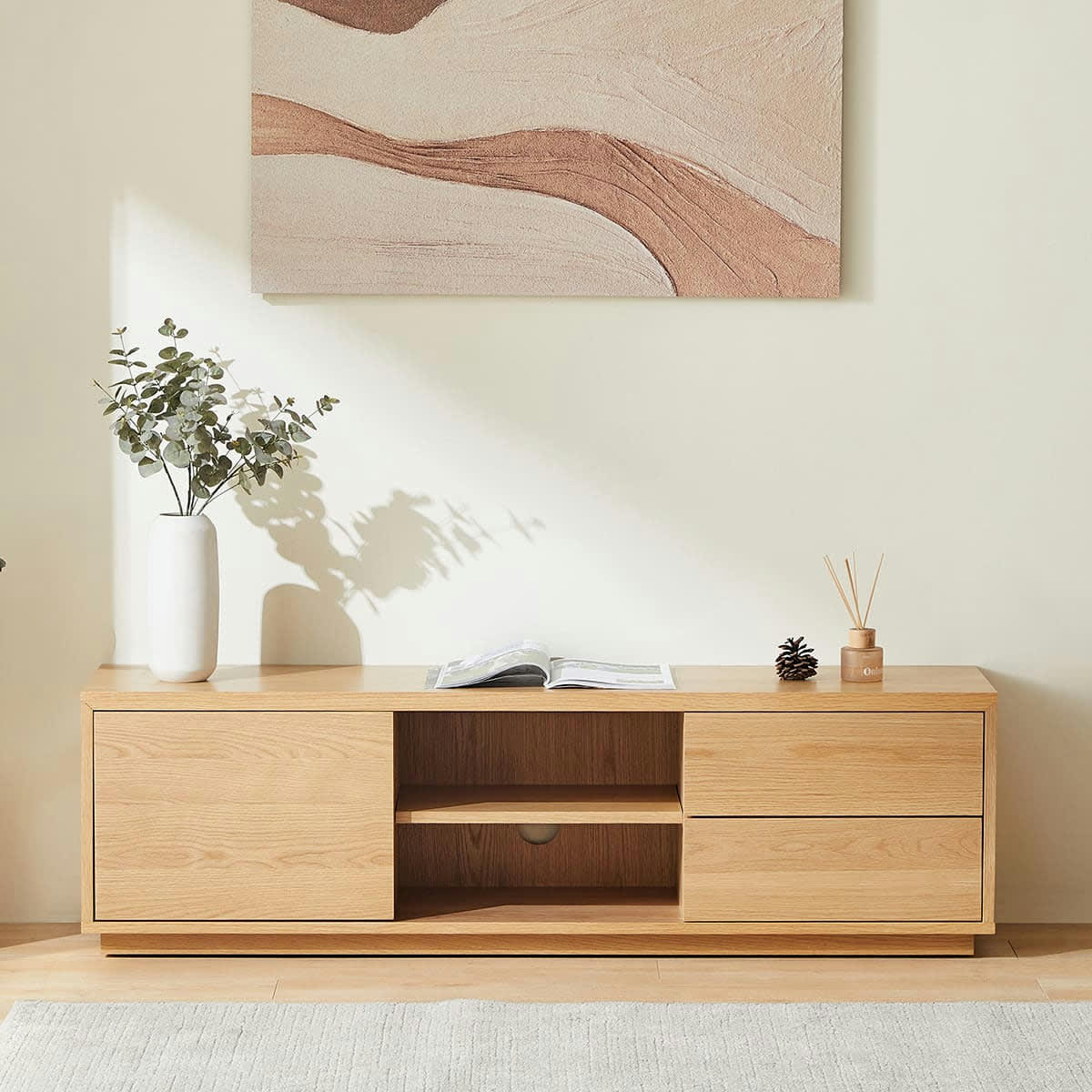 ODDA - Meuble TV 1 porte 2 tiroirs en bois 150 cm