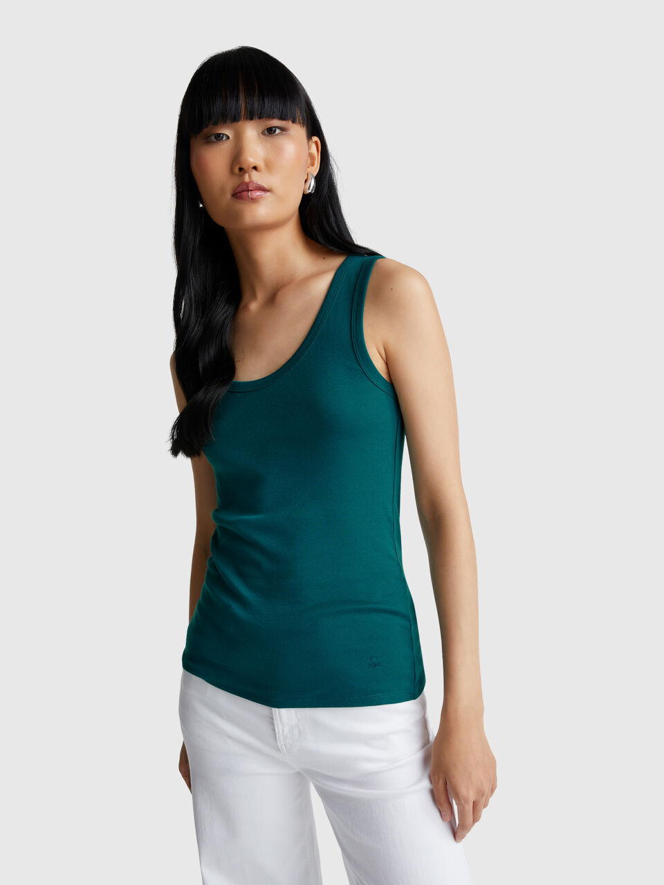 Dark green tank top in pure cotton