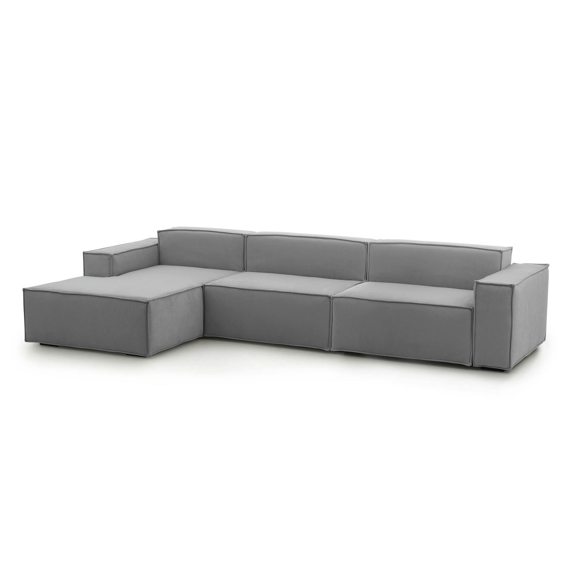 DGARZY - Canapé d'angle 4 places en tissu gris