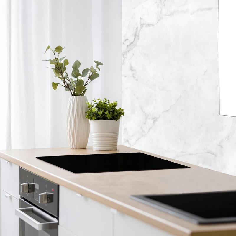 MARBRE - Crédence cuisine Fond de hotte ALU L60xH70cm Blanc Pierre