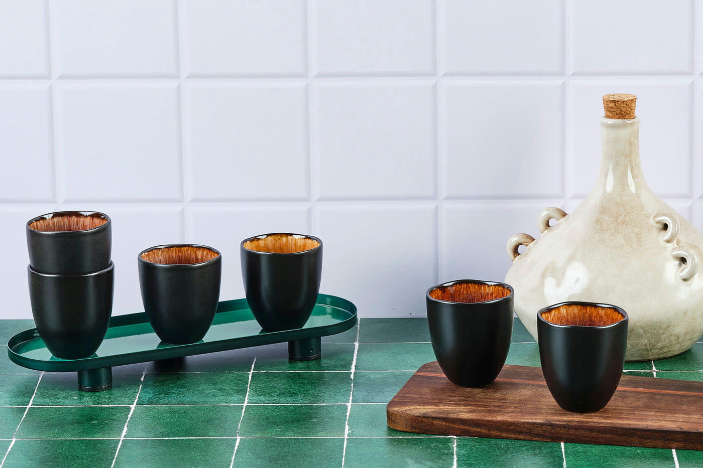 REACTIV - Lot de 6 tasses en grès marron D7