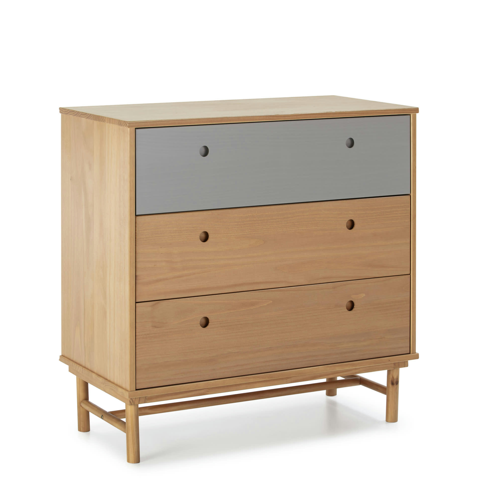 MAGNUS - Commode de nuit 3 tiroirs , bois massif , 80 cm longueur