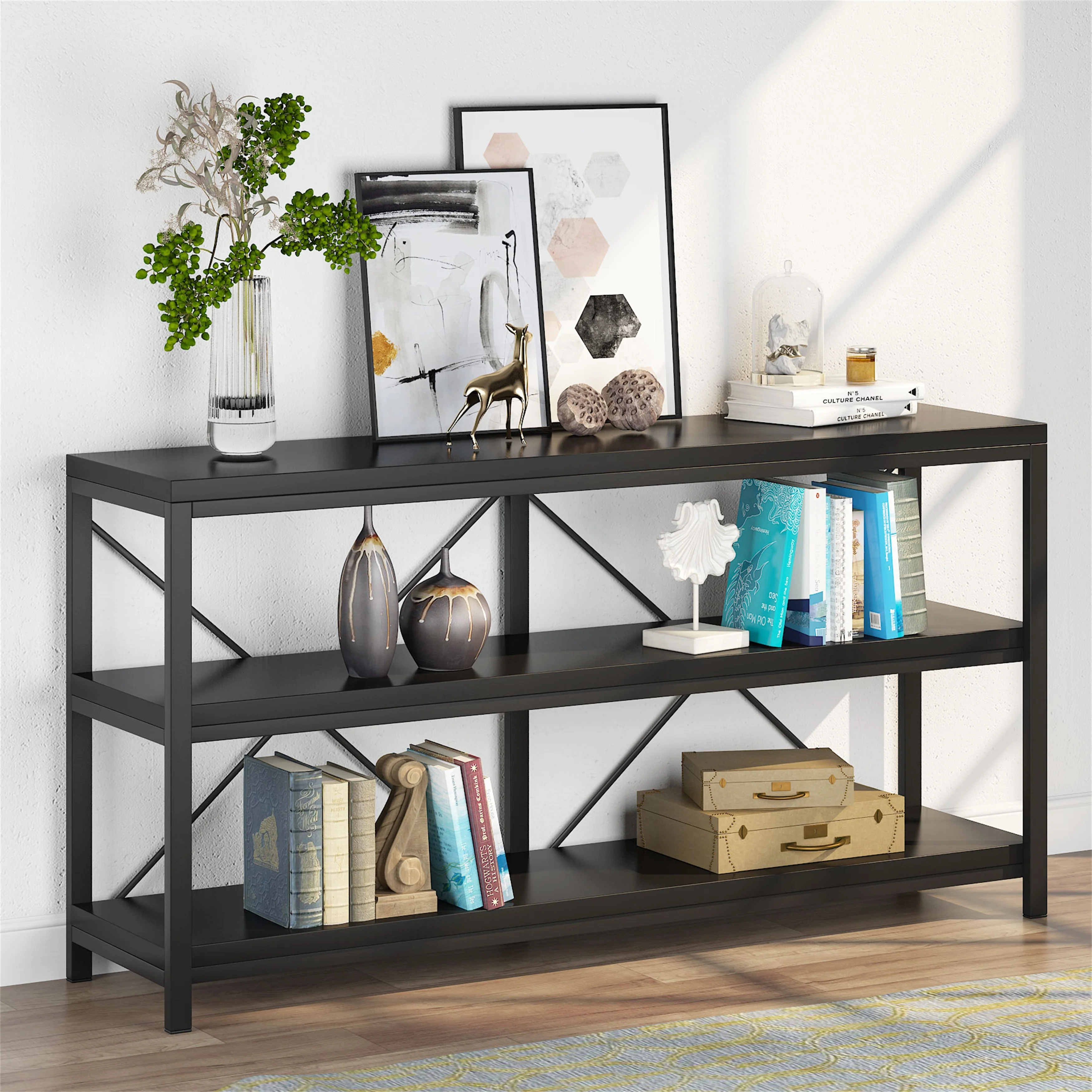 3 Tiers Console Table TV Stand with Storage Shelves,Sofa Table
