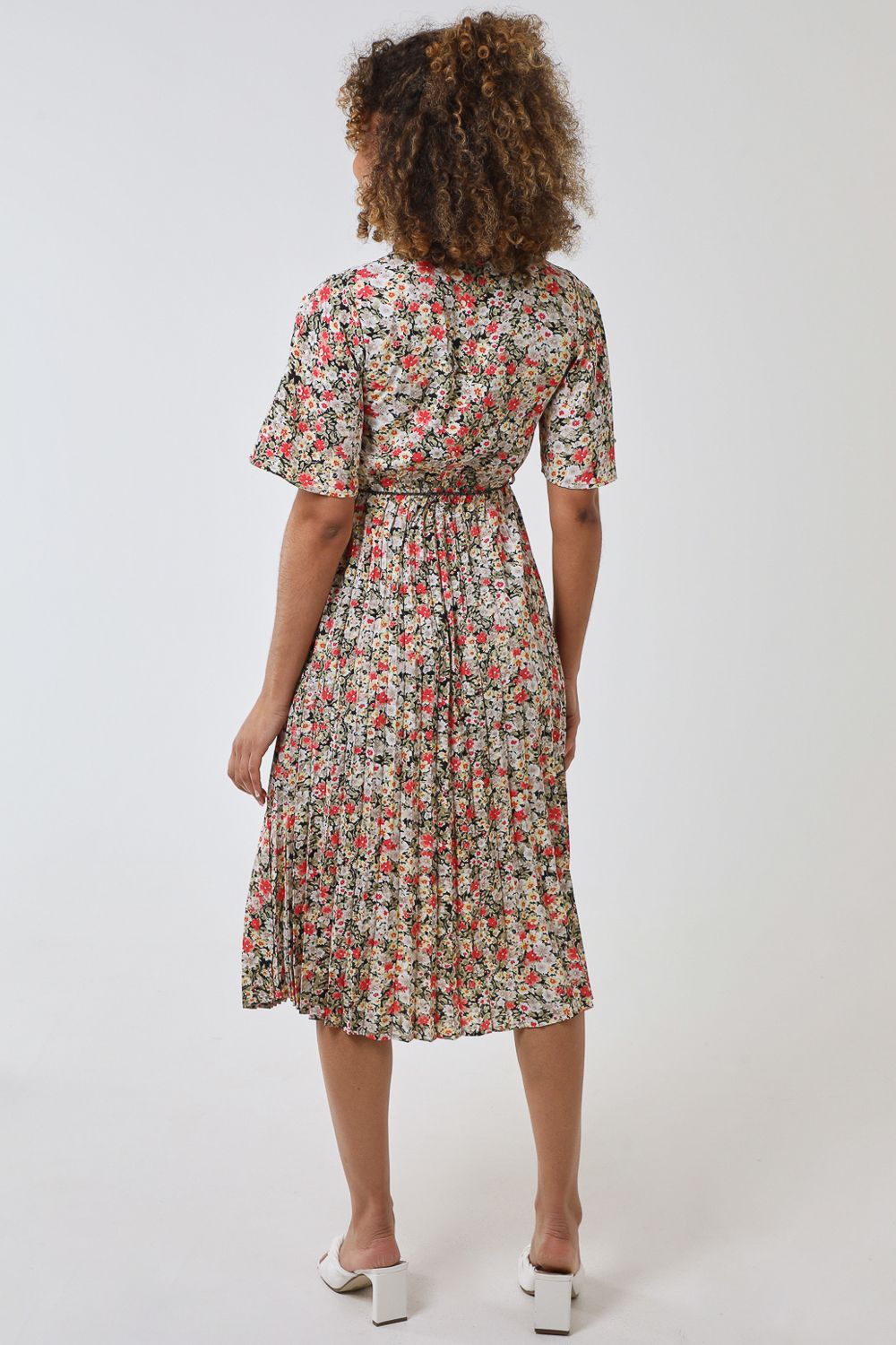 Blue Vanilla Wrap Front Pleated Hem Dress With Angel Sleeves