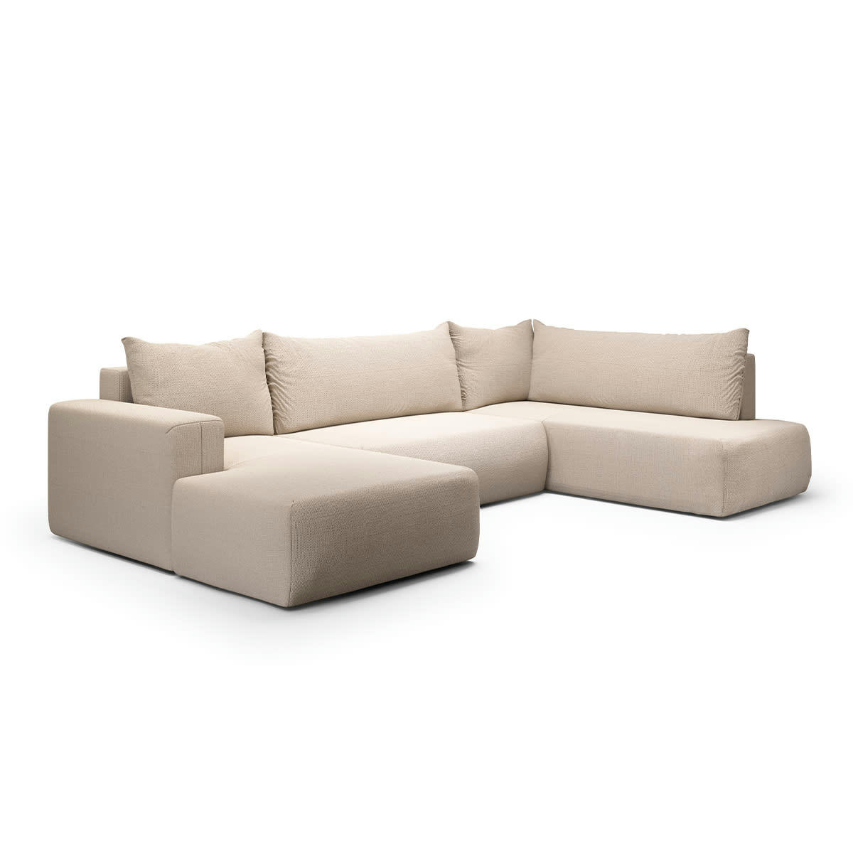 - Canapé panoramique 5 places convertible coffre beige