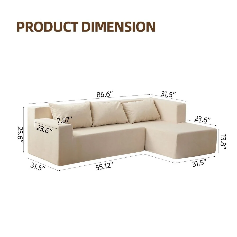 Modern Modular Sectional Sofa, L-Shaped Couch Minimalist 2 Pieces Cloud Couch Foam Sofa