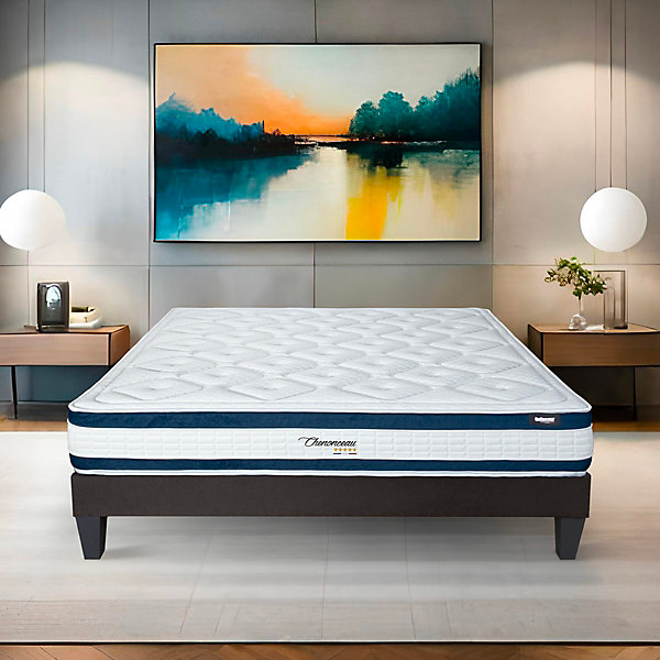 Ensemble Chenonceau 90x200 cm Matelas Mousse   Sommier Bois
