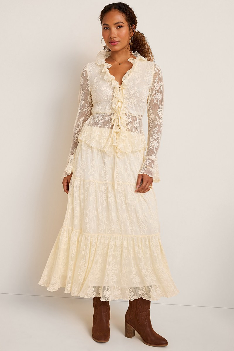 Carol Floral Lace Tiered Midi Skirt