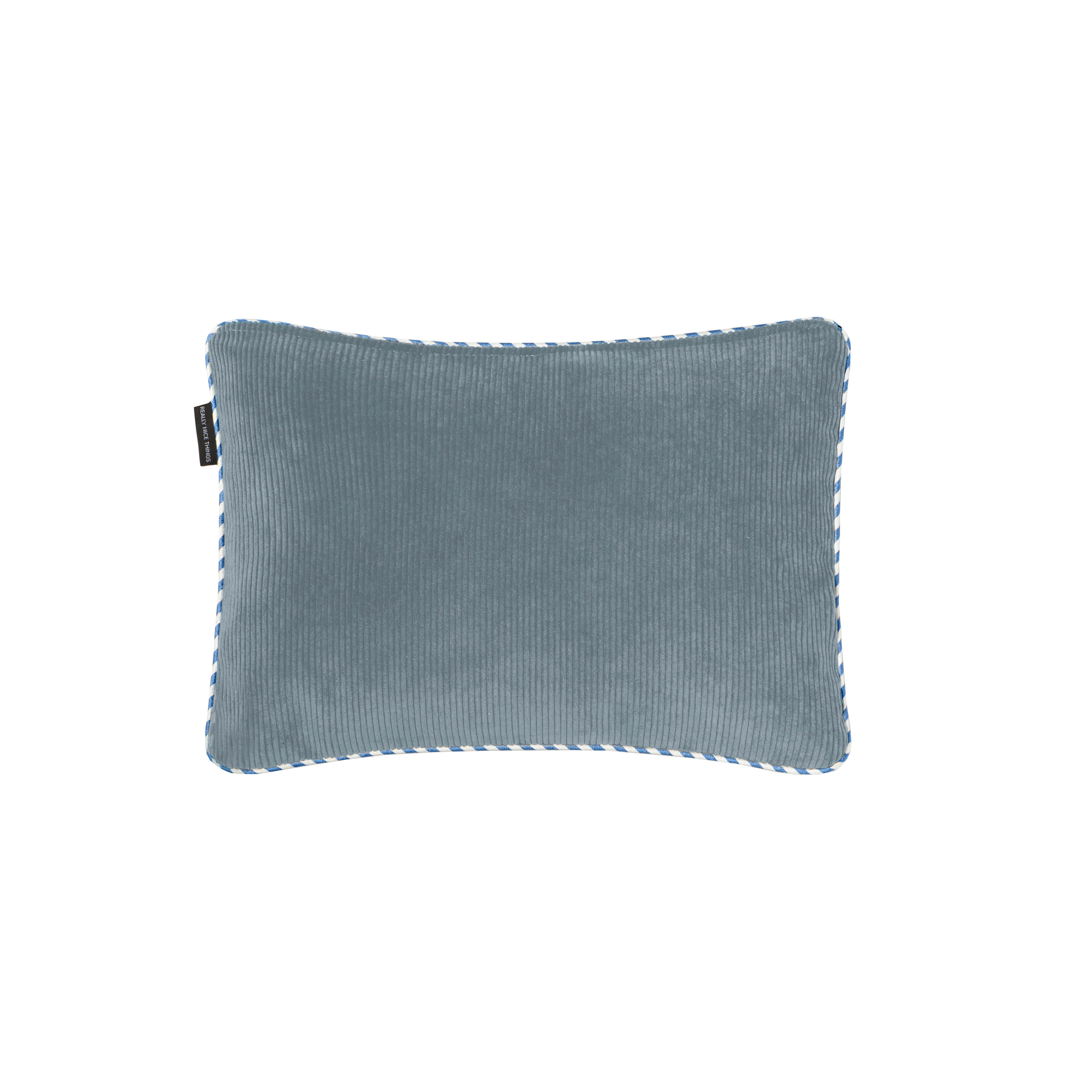 CORDUROY - Coussin réversible velours côtelé vert bleu 50x35 finition bicolore