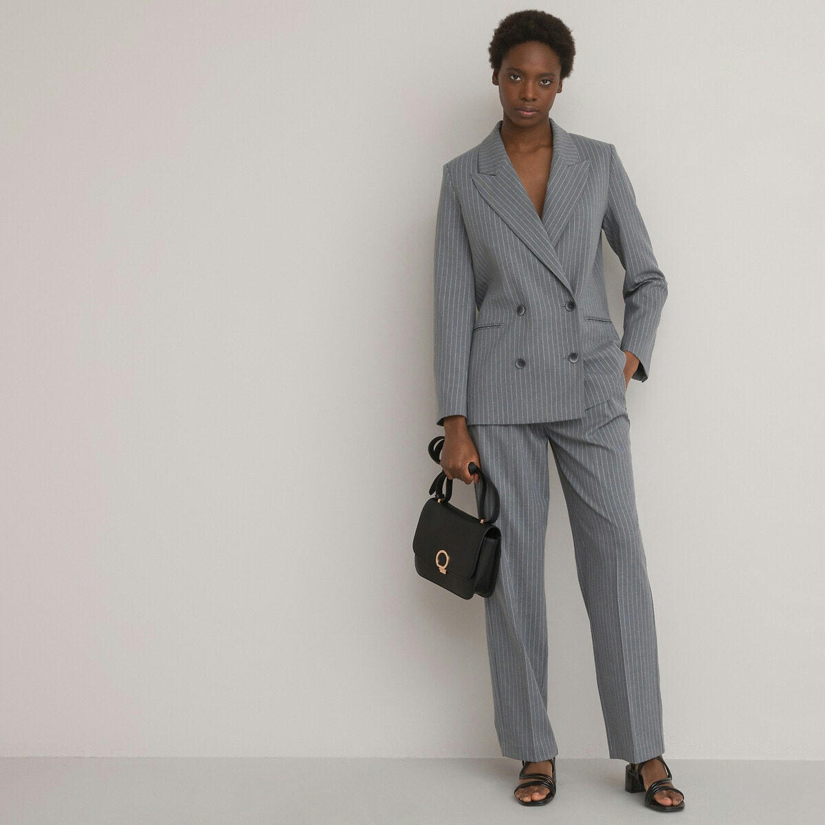 Pantalon à pinces, rayures tennis, en polyviscose