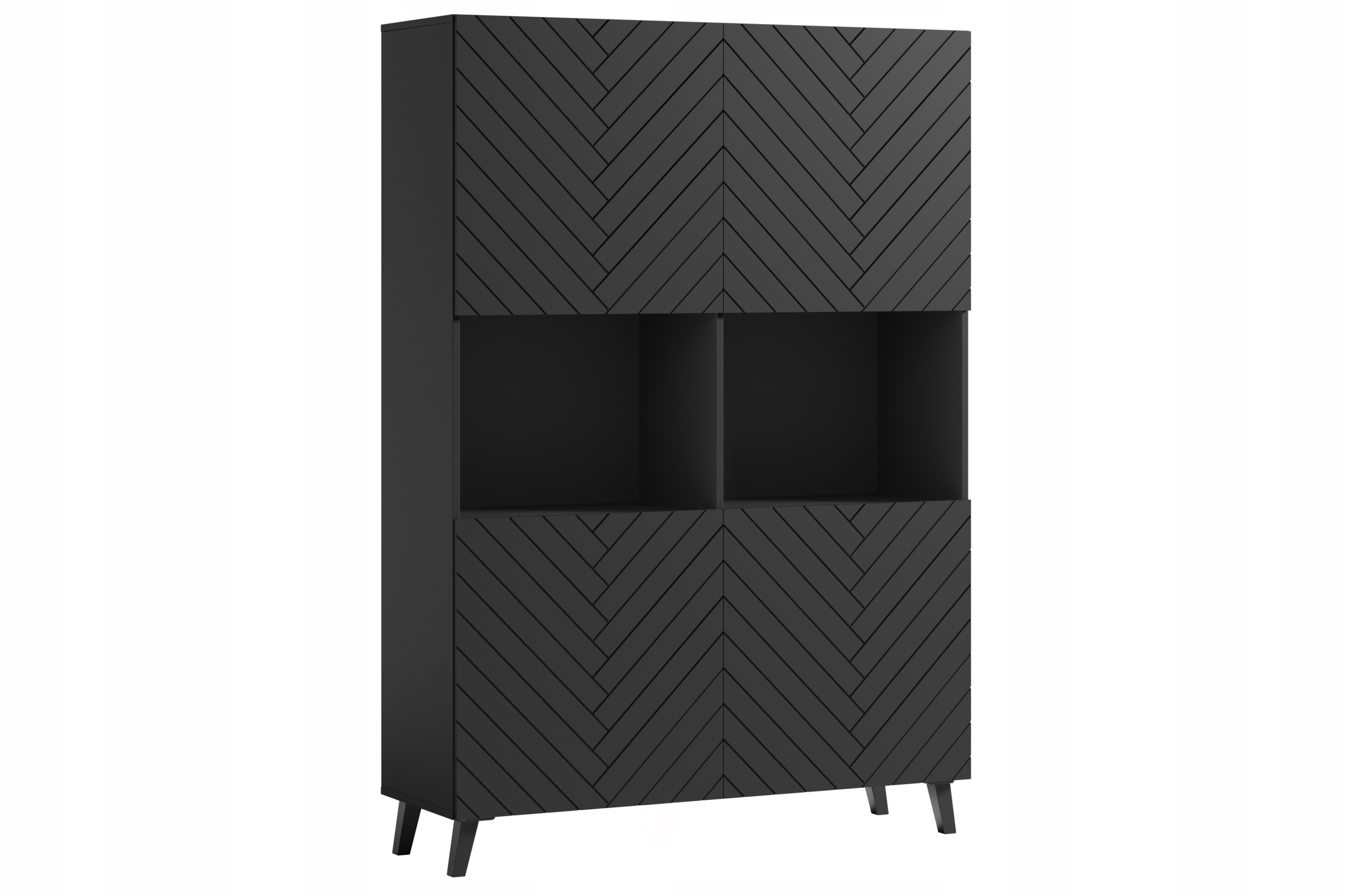 Nowoczesna wysoka komoda 160 nóżki, fronty MDF artisan/drobne białe ryfle