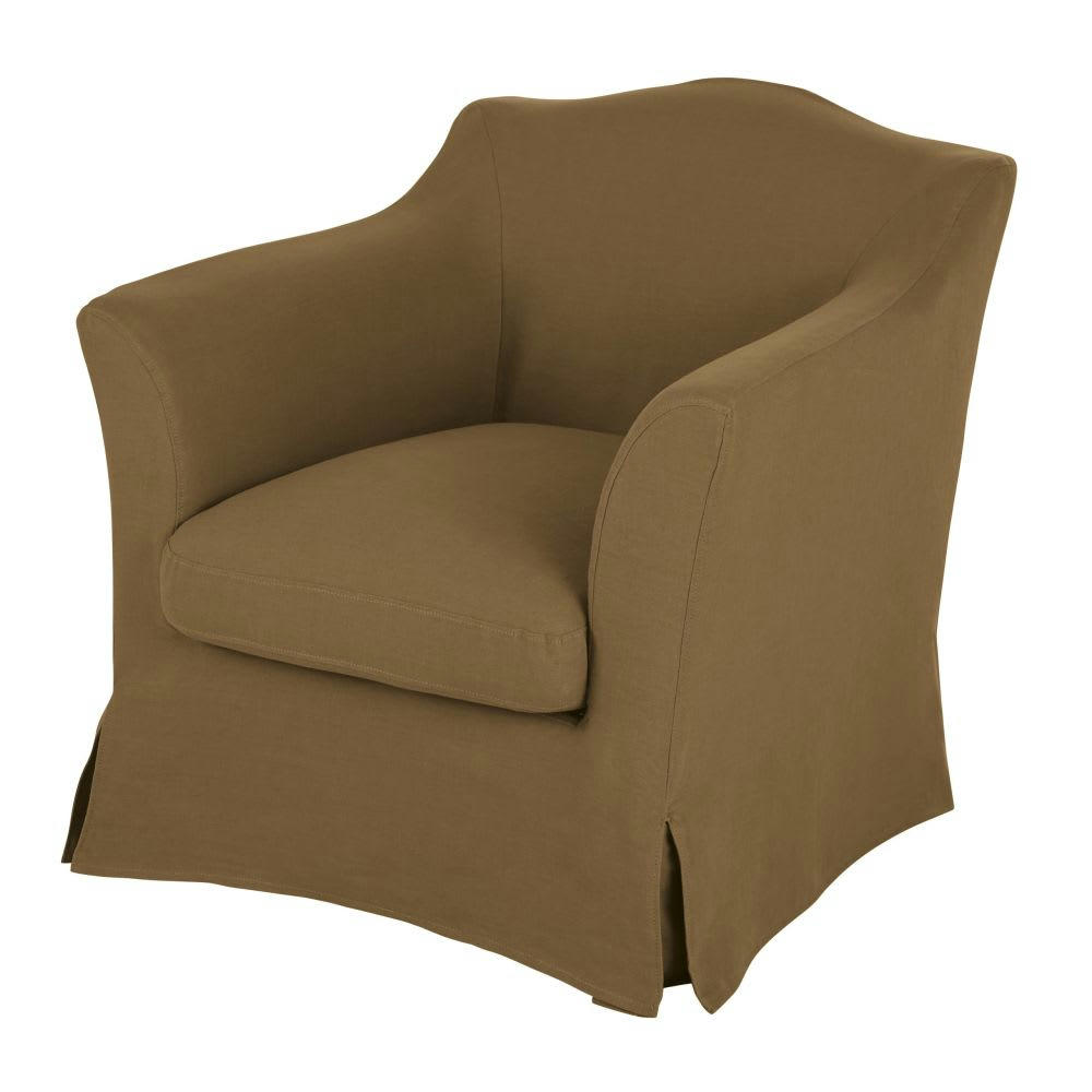 Anaelle - Fauteuil en lin froissé marron havane