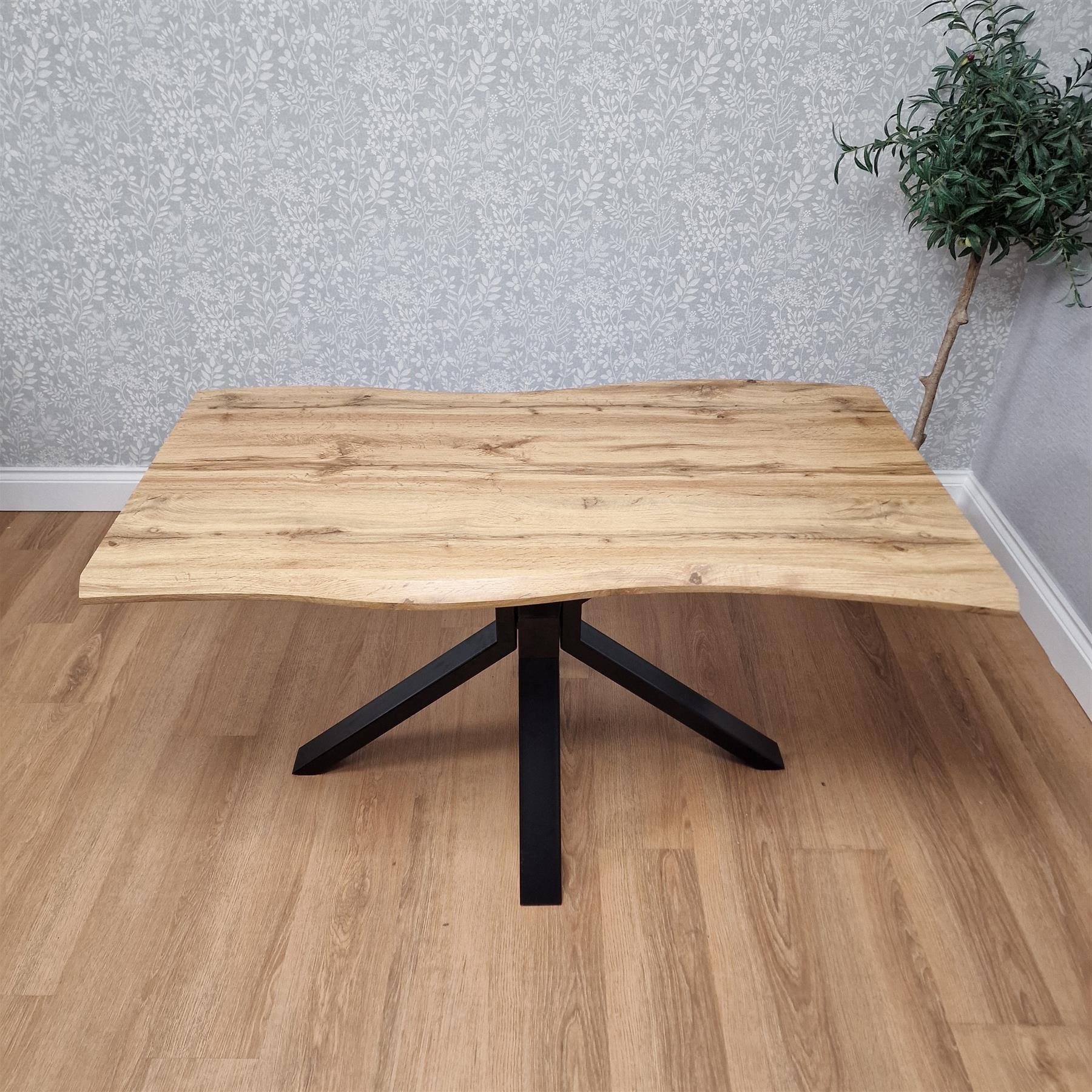 KOSY KOALA Durable Wooden Dining Table with X-Shaped Iron Legs, Curved Edge