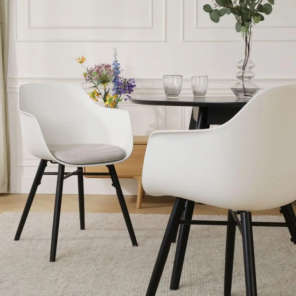 Nolon Nena-Liz Eetkamerstoel Wit - Beige - Zwarte Houten Poten