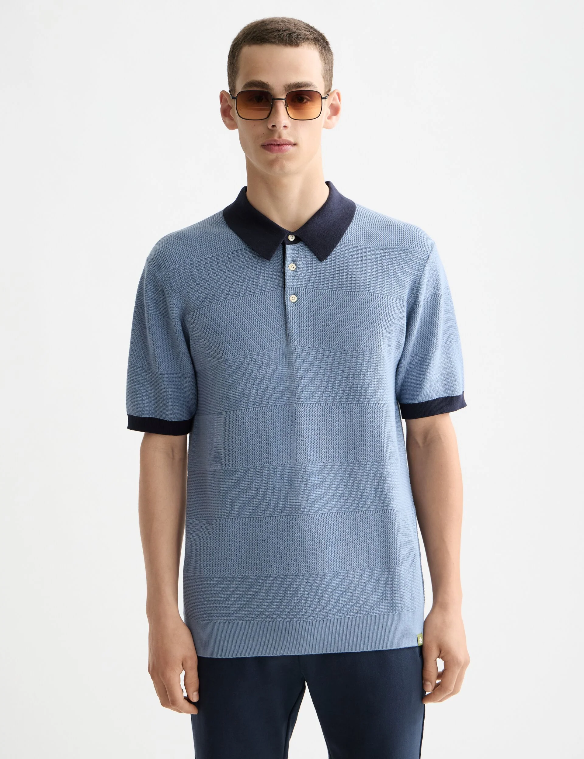 Knitted tone on tone striped regular fit polo