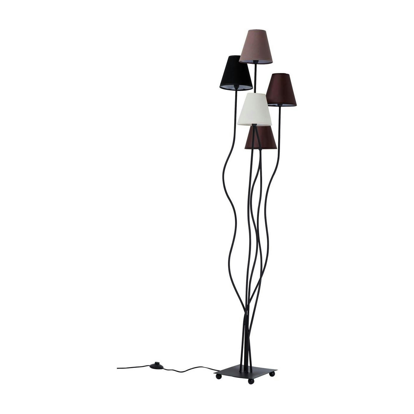 FLEXIBLE - Lampadaire en acier noir 5 abat-jours en coton marron H163
