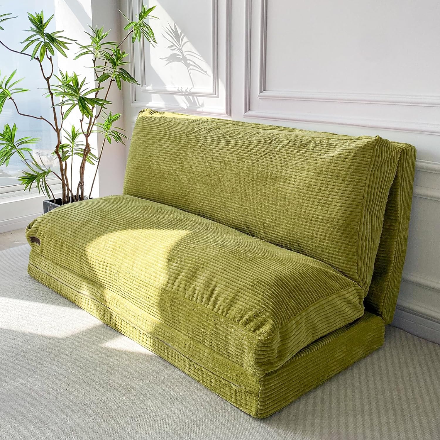 MAXYOYO Folding Sofa Bed, Extra Thick and Long Floor Sofa Convertible Sleeper Chair with Washable Cover, Floor Couch Lounge Bean Bag Bed for Living Room, Green, 30x95 Inch