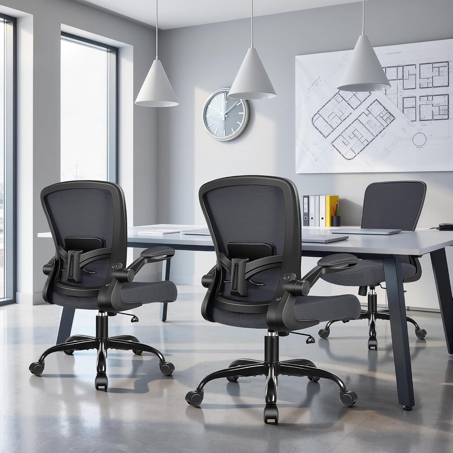 FelixKing Office Chair, Ergonomic Desk Chair Breathable Mesh Chairs Adjustable High Back Lumbar Support Flip-up Armrests, Executive Rolling Swivel Comfy Computer Chairs Home Office Dark Gray